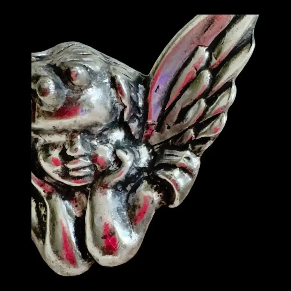 Shiny Polished Sliver Metal Cherub Seraphim Angel Pin Brooch Vintage 1970’s